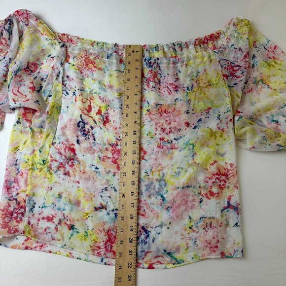 Cabi Blouse Womens Small Multicolor Floral Off Shoulder Sheer Puff Sleeve Top - Picture 6 of 9